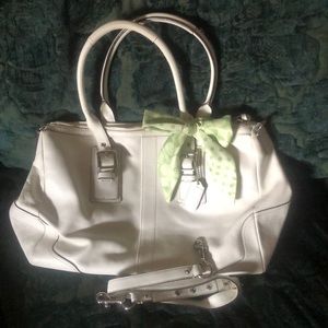 Coach Large white leather satchel w/straps